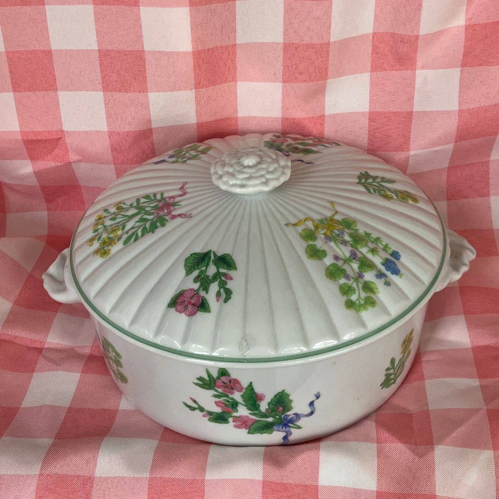 Vintage Shafford Herb Bouquet 2 Quart Oven To Table Round Casserole & Lid